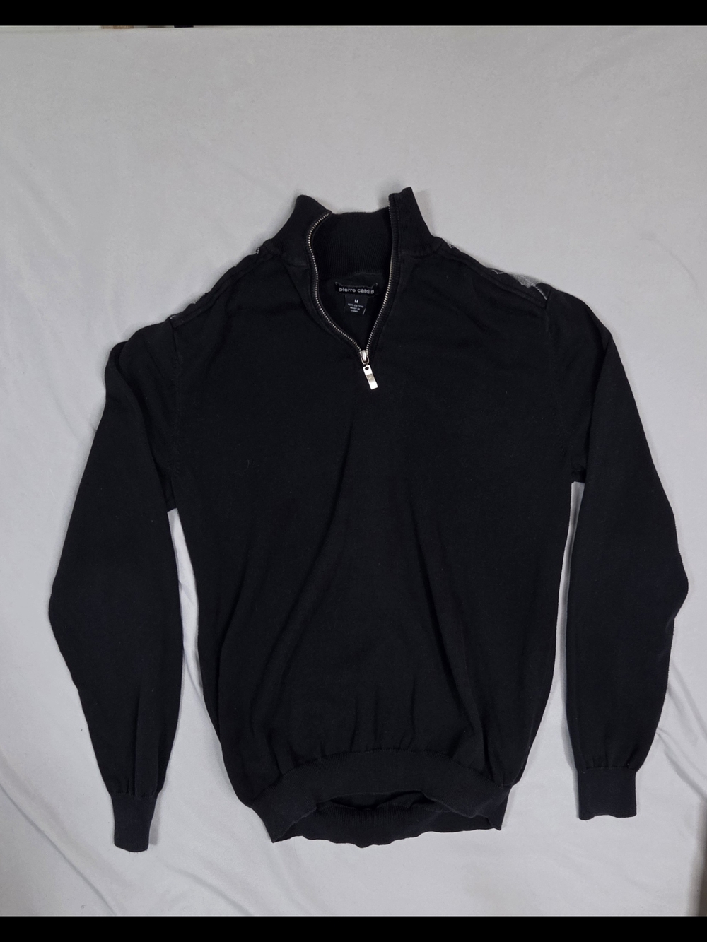 Pierre Cardin Black Cotton Quarter Zip Pullover Sweater Mens M